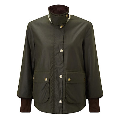 Barbour Heritage Cropped Border Wax Jacket, Sage